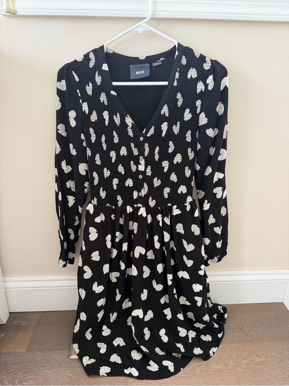Maeve Black Dress with Cream Heart Print